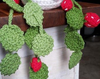 forever flowers , crochet strawberry plant , desk plant, hanging plant, gift, present, handmade
