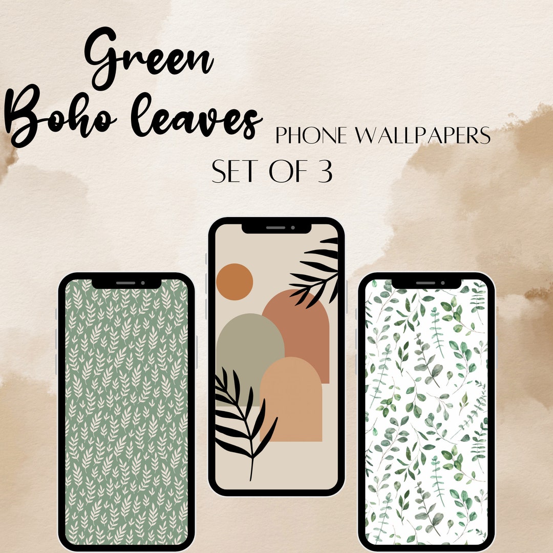 Green Boho Leaves Phone Wallpaper | Ios Wallpaper|png Download - Etsy