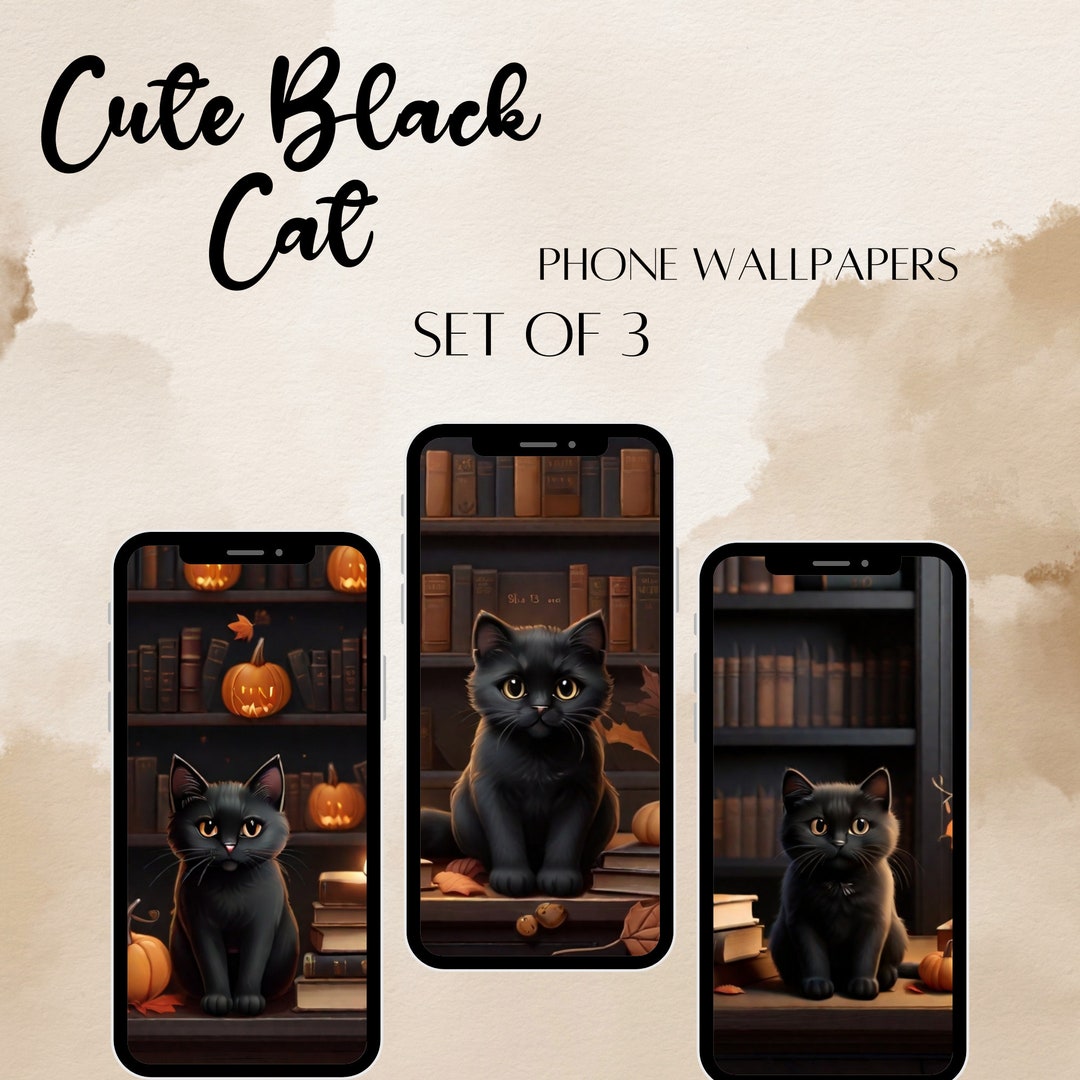 Sweet Black Cat Phone Wallpaper | IOS| Halloween | PNG Download - Etsy