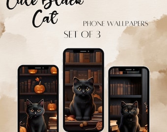 Sweet Black Cat Phone Wallpaper | IOS| Halloween | PNG Download