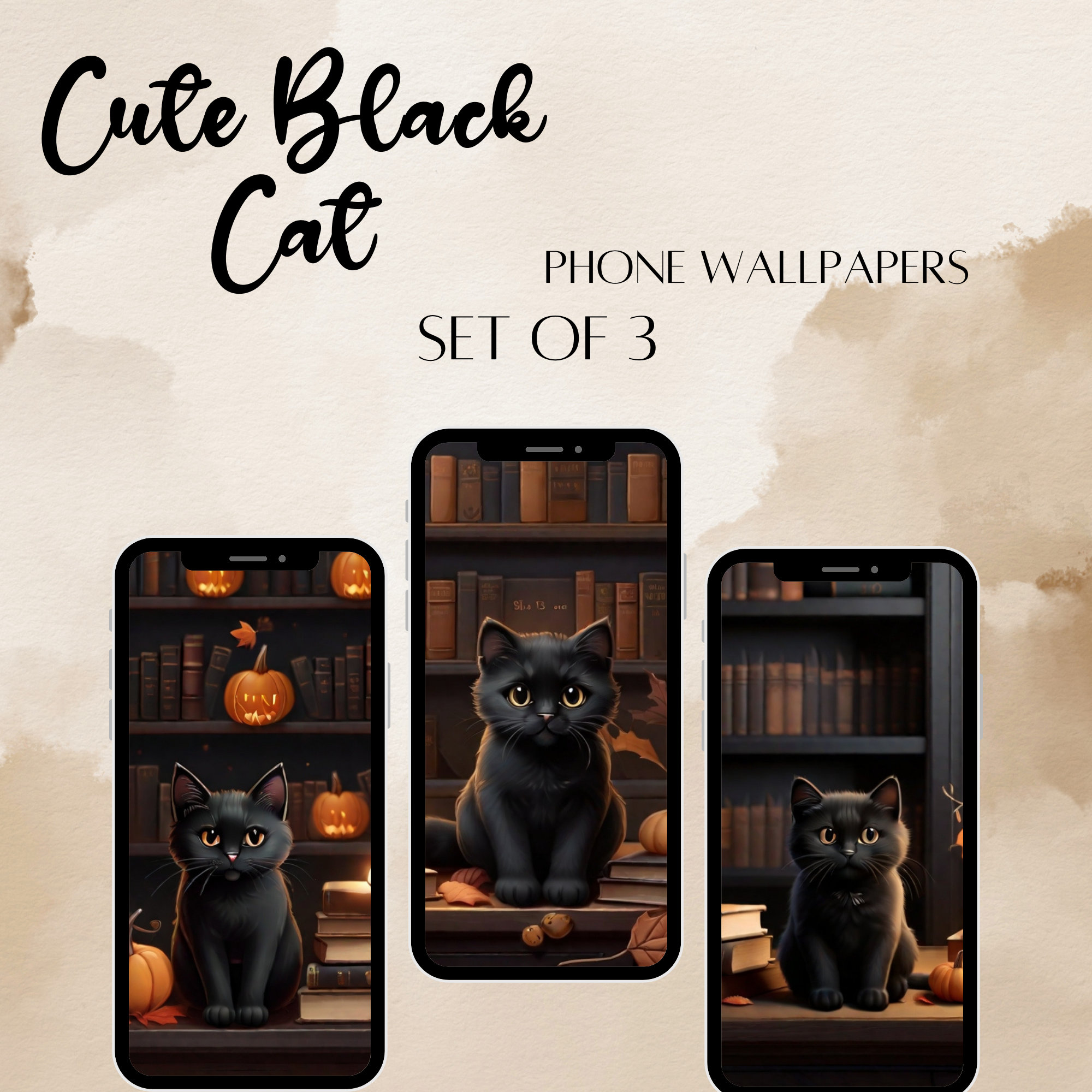 Sweet Black Cat Phone Wallpaper | IOS| Halloween | PNG Download - Etsy, image size:2000x2000