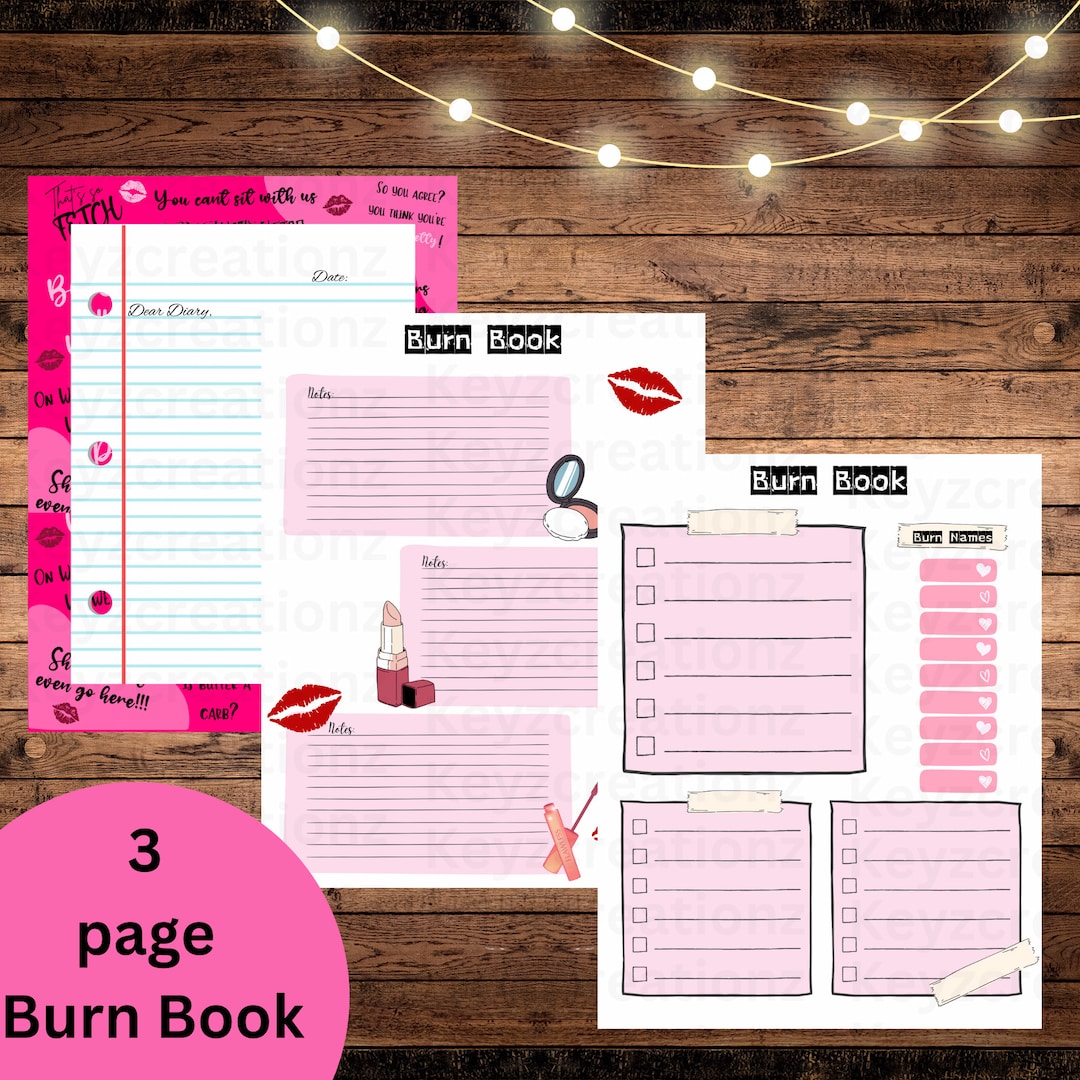 Burn Book Diary Printable, Stationary Paper, Notebook Pages, Digital Download, Burn Names Etsy