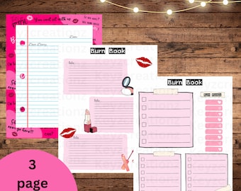 Burn Book Diary Printable, Stationary Paper, Notebook Pages, Digital Download, Burn Names