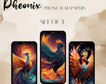Phoenix Phone Wallpaper Set: Colorful Bird Art (Digital Download)