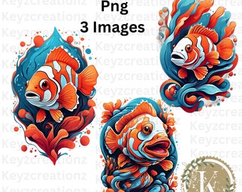 Under the sea fish PNG , 3 Files , Digital Download,