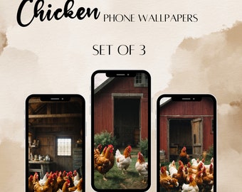 Set Of 3 Aesthetic Chicken Phone Wallpapers Aesthetic, Cute Chicken Background, fall Wallpaper iPhone, Instant Download,PNG,iOS phone