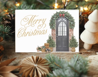 Merry Christmas Garland Door Card| Digital Download| PDF. Print| Printable Cards| Greeting Cards