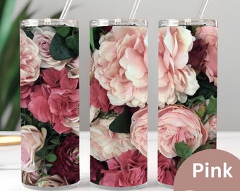 Pink Rose Tumbler Wrap | PNG | Digital Download | Floral Tumbler Wrap | Straight | Tapered