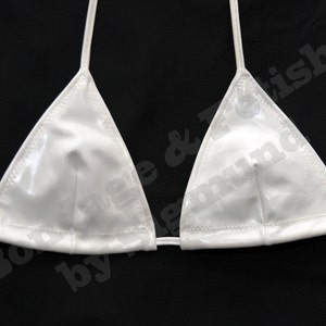 White Vinyl Bra, hand sewn, Cups size A-B-C-D and fully adjustable. Stretchy material, Fetish Lingerie image 1