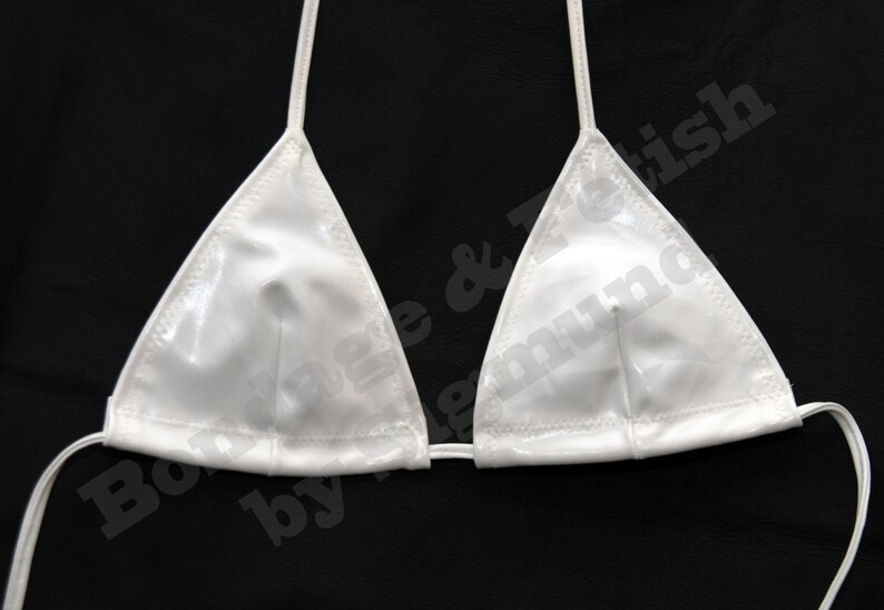 White Vinyl Bra, hand sewn, Cups size A-B-C-D and fully adjustable. Stretchy material, Fetish Lingerie image 1