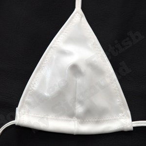 White Vinyl Bra, hand sewn, Cups size A-B-C-D and fully adjustable. Stretchy material, Fetish Lingerie image 3