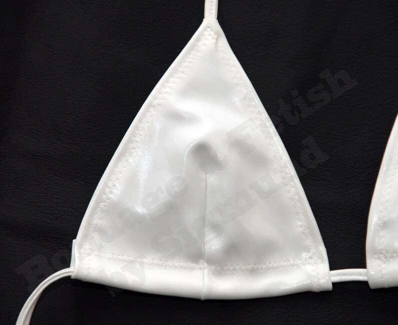 White Vinyl Bra, hand sewn, Cups size A-B-C-D and fully adjustable. Stretchy material, Fetish Lingerie image 3