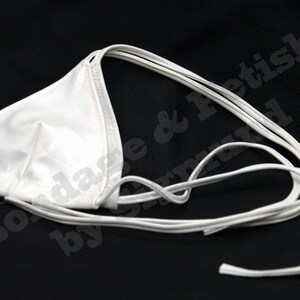 White Vinyl Bra, hand sewn, Cups size A-B-C-D and fully adjustable. Stretchy material, Fetish Lingerie image 2