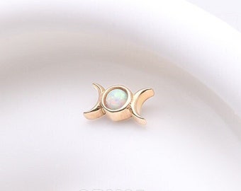 14 Karat Gold OneFit™ Threadless Triple Goddess Fire Opal Moon Top Part-White Opal