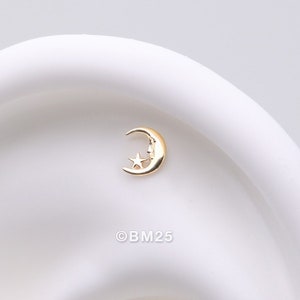 14 Karat Gold OneFit™ Threadless Crescent Moon Face and Star Top Part