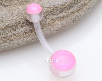 Holographic Acrylic Ball Bio Flexible Shaft Belly Button Ring Pink