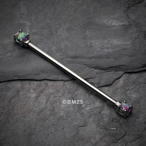 Opal Sparkle Prong Industrial Barbell-Purple