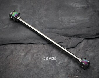 Opal Sparkle Prong Industrial Barbell-Purple