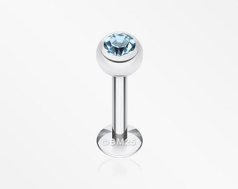 Basic Steel Gem Ball Labret-Aqua