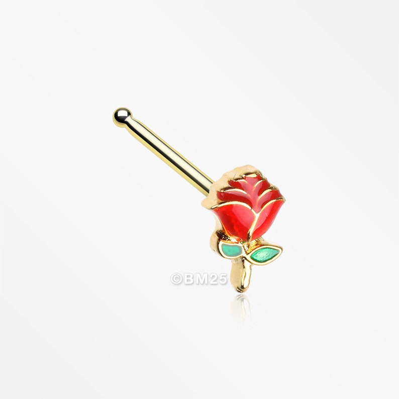 Golden Vintage Enchanted Stem of Rose Nose Stud Ring