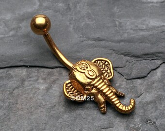 Golden Ganesha Elephant Belly Button Ring-Gold