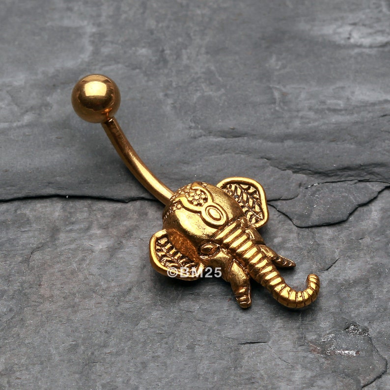 Golden Ganesha Elephant Belly Button Ring-Gold