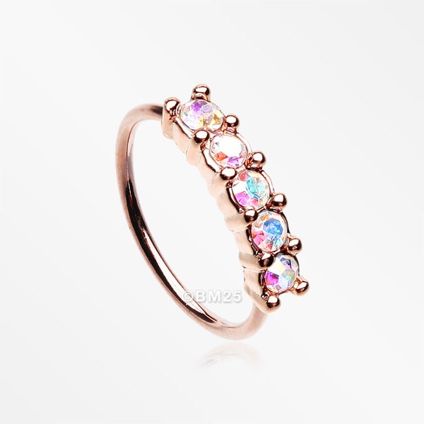 Rose Gold Aurora Multi-Gem Princess Prong Sparkles Bendable Hoop Ring-Aurora Borealis