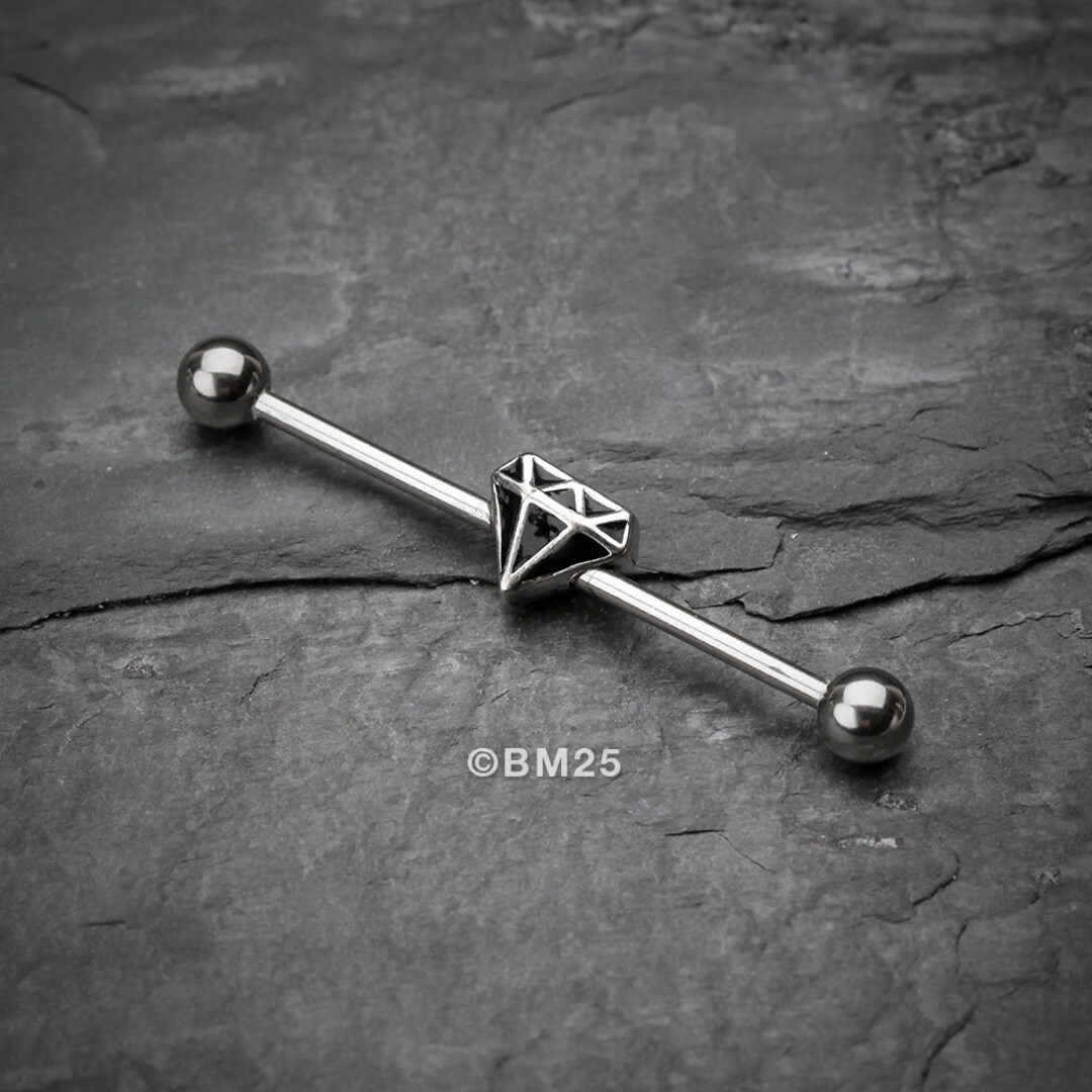 Black Urban Diamond Industrial Barbellblack Etsy