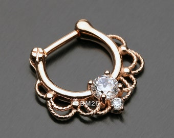 Rose Gold Turan Sparkle Septum Clicker Ring-Clear Gem