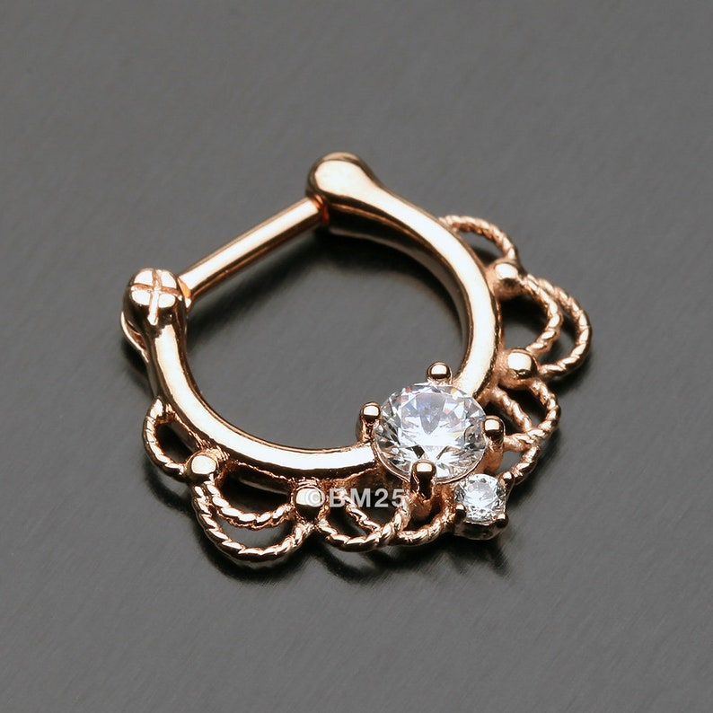 Rose Gold Turan Sparkle Septum Clicker Ring-Clear Gem