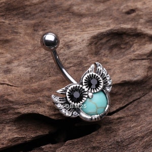 Adorable Night Owl Turquoise Belly Button Ring-Turquoise