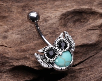 Adorable Night Owl Turquoise Belly Button Ring-Turquoise