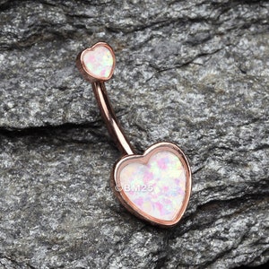 Rose Gold Opalescent Sparkle Heart Belly Button Ring-White