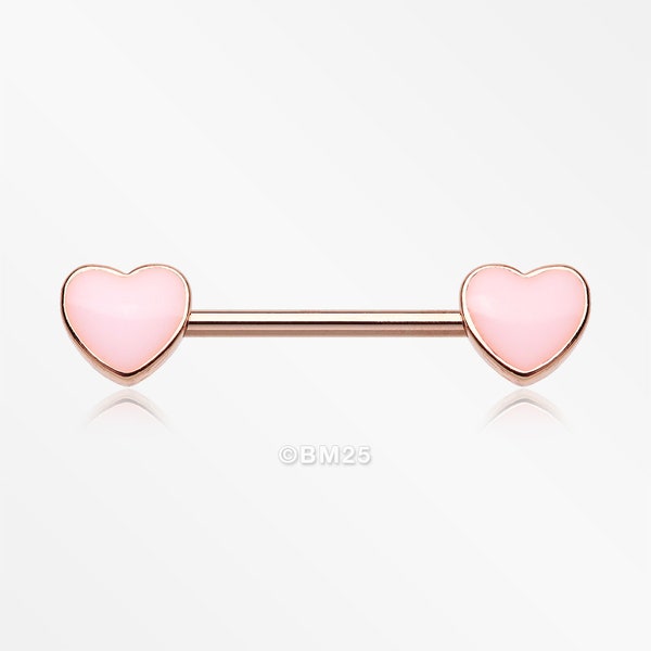 A Pair of Rose Gold Adorable Pink Heart Nipple Barbell