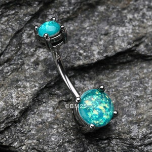 Opal Sparkle Prong Set Belly Button Ring-Teal