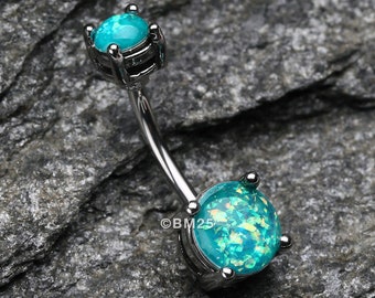 Opal Sparkle Prong Set Belly Button Ring-Teal