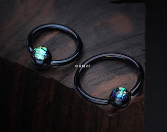Black Colorline PVD Clear Gem Ball Captive Bead Ring Black Colorline PVD Clear Gem Ball Captive Bead Ring