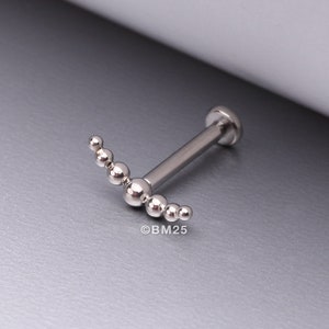 Implant Grade Titanium Crescent Arc Bali Beads Top Internally Threaded Flat Back Stud Labret