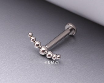 Implant Grade Titanium Crescent Arc Bali Beads Top Internally Threaded Flat Back Stud Labret