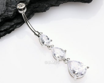 Cascading Teardrop Sparkles Belly Button Ring-Clear Gem