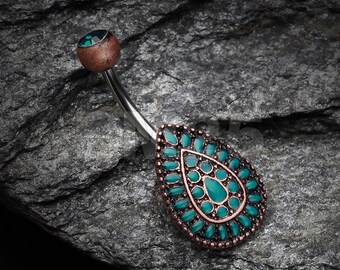 Vintage Chakra Teardrop Belly Button Ring