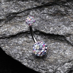 Retro Motley Multi-Gem Sparkle Belly Button Ring-Aurora Borealis/LT. Pink/Tanzanite