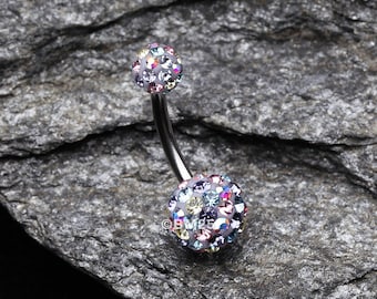 Retro Motley Multi-Gem Sparkle Belly Button Ring-Aurora Borealis/LT. Pink/Tanzanite