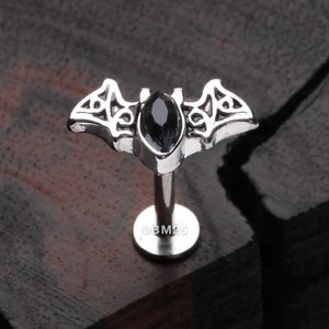 Victorian Goth Bat Sparkle Steel Labret