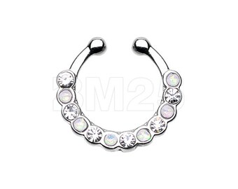 Rose Gold Plated Rose Gold Opal Precia Fake Septum Clip-On Ring 316L Surgical Stainless Steel Body Piercing Jewelry For Women and Men DavanaBody Rose Gold Plated Rose Gold Opal Precia Fake Septum Clip-On Ring 316L Surgical Stainless Steel Body Piercing Jewelry For Women and Men DavanaBody