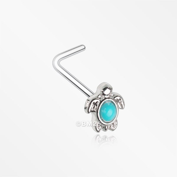 Turquoise Sea Turtle L-Shaped Nose Ring
