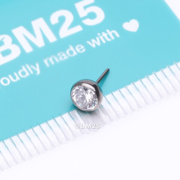 Implant Grade Titanium OneFit™ Threadless Bezel Set Sparkle Gem Top Part-Clear Gem