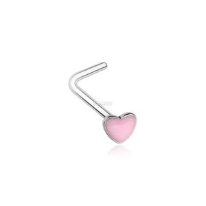 Glow in the Dark Heart L-Shaped Nose Ring-Pink