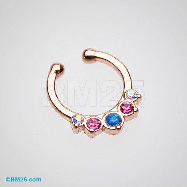 Rose Gold Plated Rose Gold Opal Precia Fake Septum Clip-On Ring 316L Surgical Stainless Steel Body Piercing Jewelry For Women and Men DavanaBody Rose Gold Plated Rose Gold Opal Precia Fake Septum Clip-On Ring 316L Surgical Stainless Steel Body Piercing Jewelry For Women and Men DavanaBody
