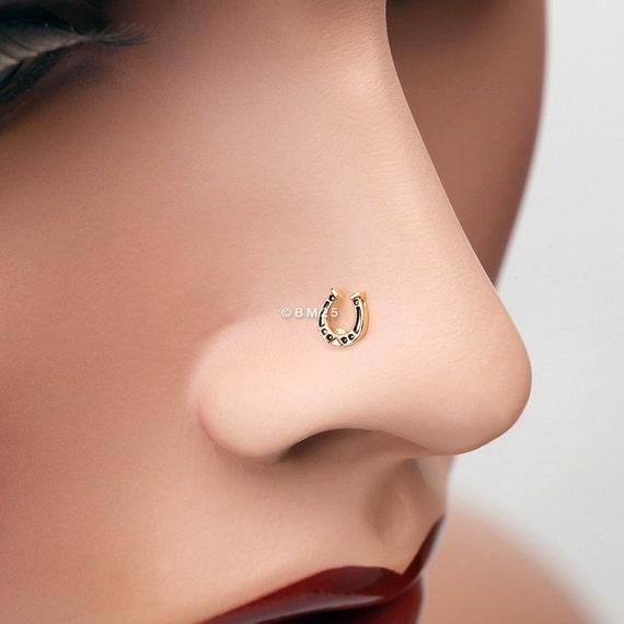 Golden Lucky Horseshoe Nose Stud Ring gold Etsy
